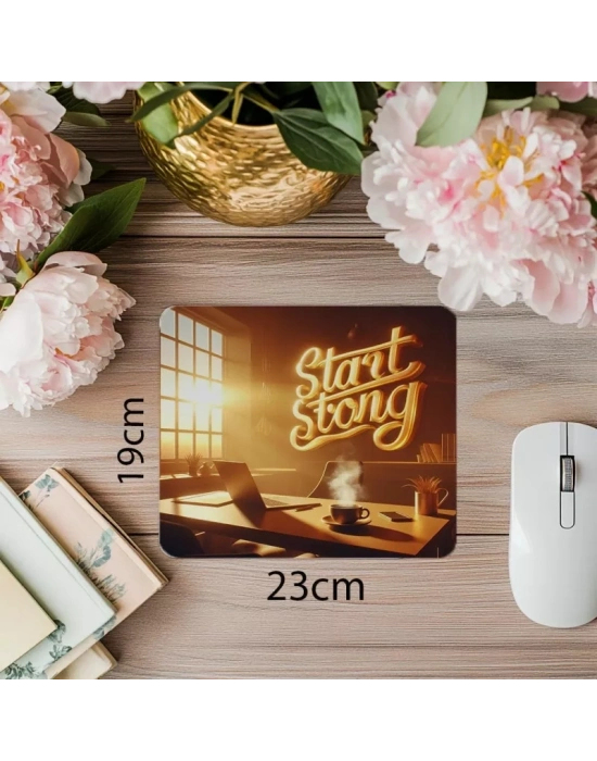 Start Strong Temalı Gün Doğumu Mousepad - 19x23 cm 2 mm Dikdörtgen İthal Baskılı Mouse Pad