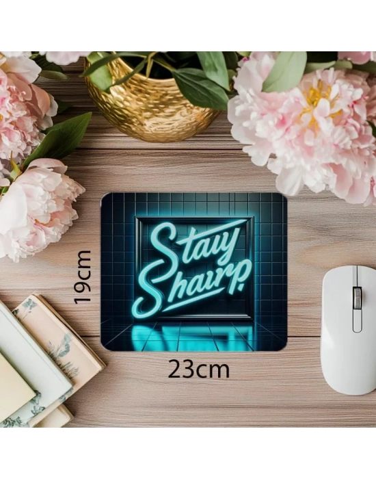 Stay Sharp Yazılı Açılı Neon Mousepad - 19x23 cm 2 mm Dikdörtgen İthal Baskılı Mouse Pad