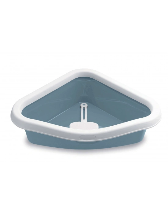 Stefanplast Sprint Corner Köşeli Açık Kedi Tuvaleti Beyaz/Mavi 56x40x14 Cm