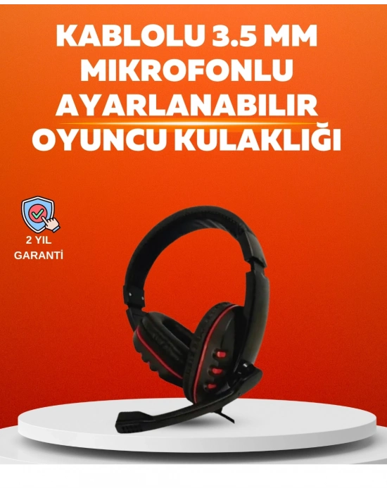 Stereo KırmızıKulaklığı Yumuşak Pedli Mikrofonlu