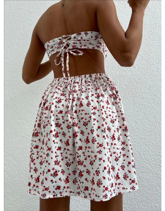 Straplez elbise baskılı