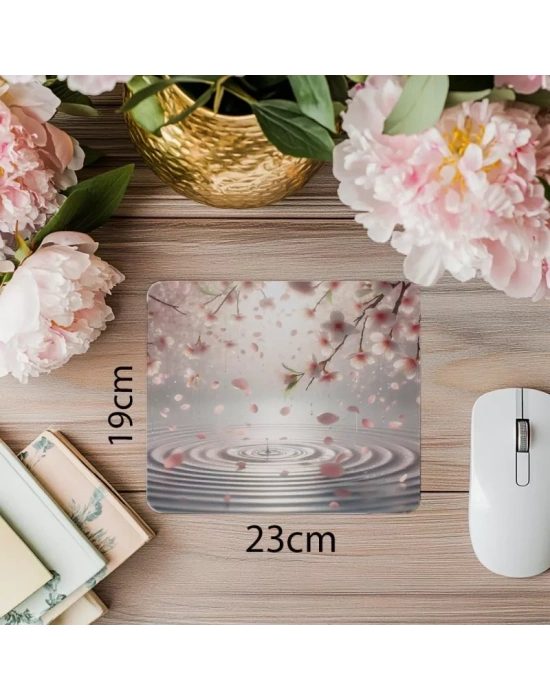 Su Üzerine Düşen Sakura Yapraklı Mousepad - 19x23 cm 2 mm Dikdörtgen İthal Baskılı Mouse Pad