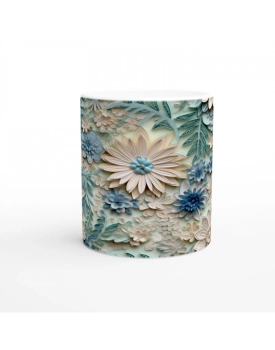 Su Yeşili ve Buz Mavisi Kağıt Kıvrımı Çiçek Desenli Kupa Bardak