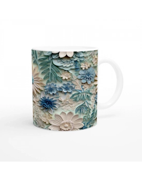 Su Yeşili ve Buz Mavisi Kağıt Kıvrımı Çiçek Desenli Kupa Bardak