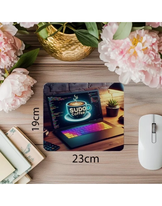 Sudo Coffee Yazılı Neon Kod Mousepad - 19x23 cm 2 mm Dikdörtgen İthal Baskılı Mouse Pad