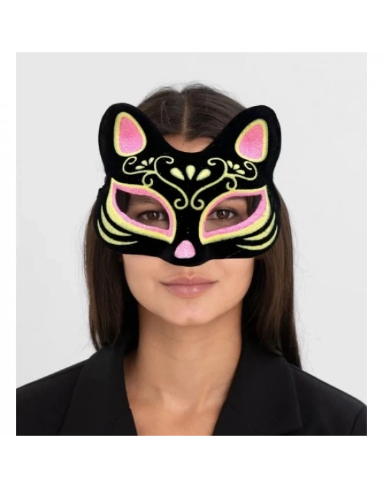 Süet Pembe Sarı Kedi Maskesi
