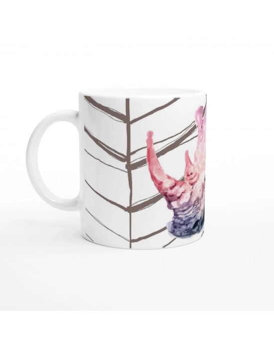 Suluboya Gergedan İllüstrasyonu Temalı Baskılı Kupa Bardak