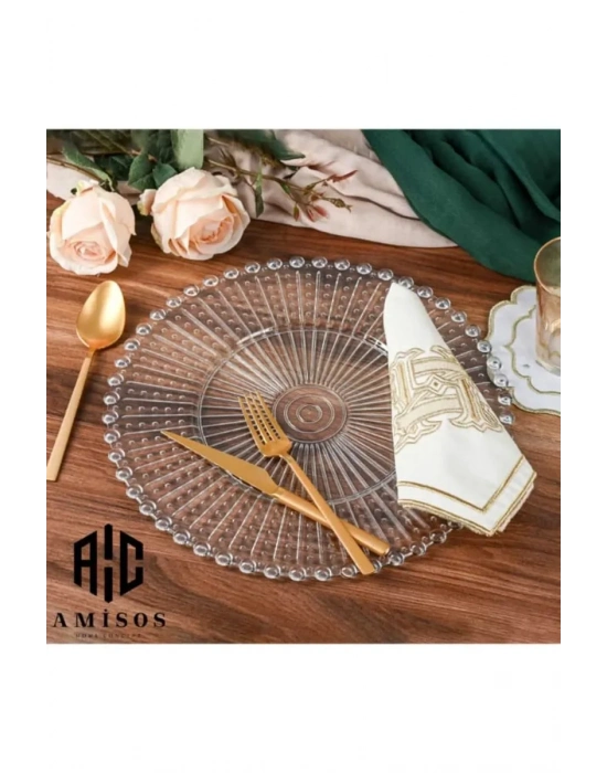 Supla, Boncuklu Sunum Tepsisi Şeffaf Sunumluk 20 Cm.