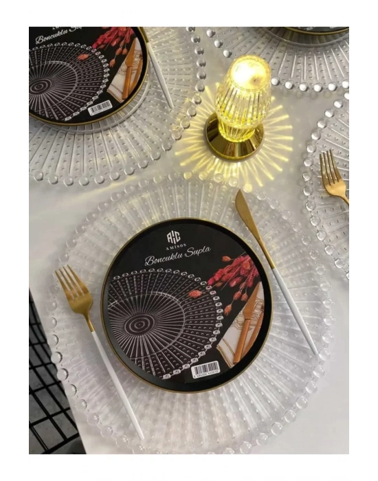 Supla, Boncuklu Sunum Tepsisi Şeffaf Sunumluk 20 Cm.