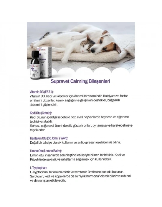 Supravet Calming Anti Stress Kedi ve Köpekler için Sıvı Sakinleştirici Damla 100 Ml
