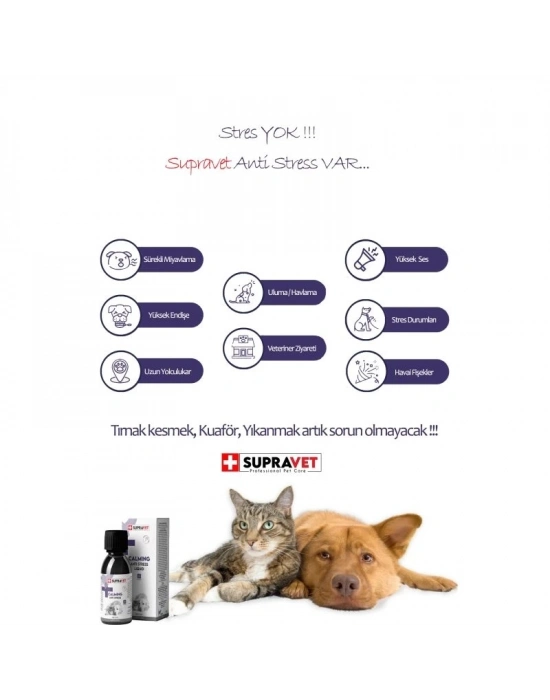 Supravet Calming Anti Stress Kedi ve Köpekler için Sıvı Sakinleştirici Damla 100 Ml