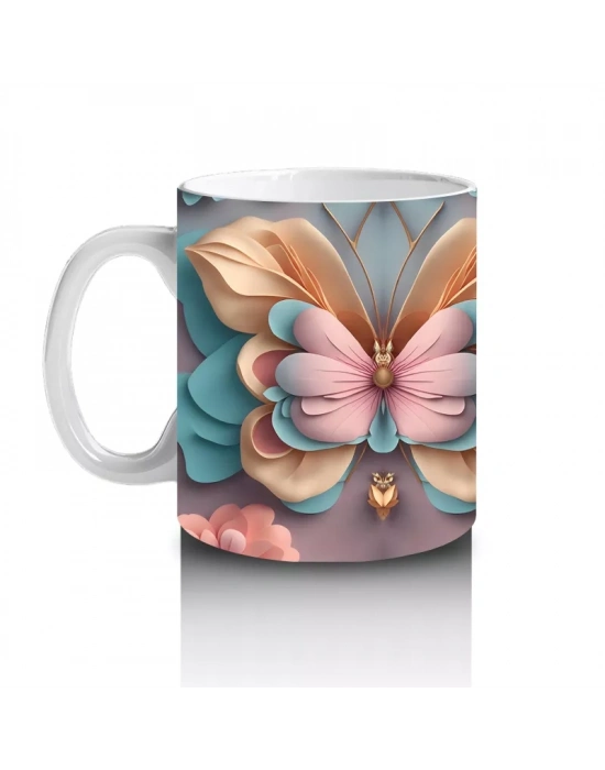 Sürreal Renkli Kelebek Deseni - Baskılı Kahve Kupası