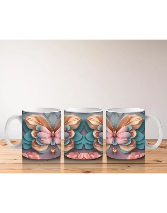 Sürreal Renkli Kelebek Deseni - Baskılı Kahve Kupası