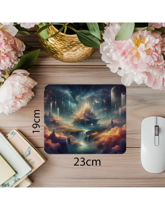 Sürrealist Uzay Adası Tasarımı Mouse Pad - 19x23 cm 2 mm Dikdörtgen İthal Baskılı Mouse Pad