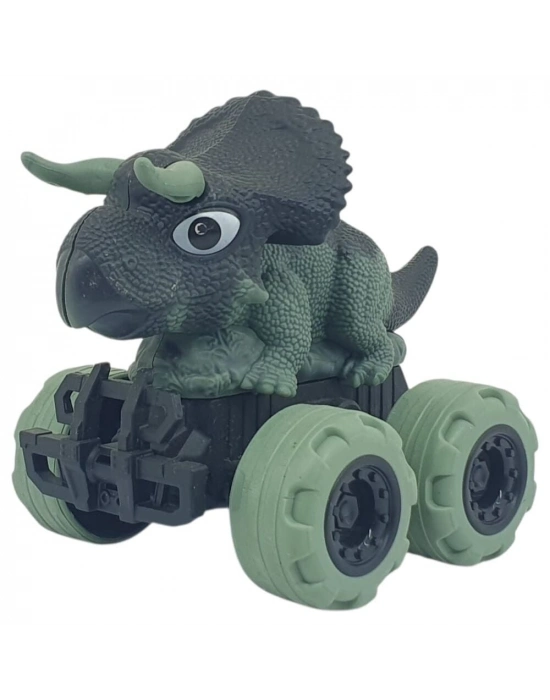 Sürtmeli Dinazor Arabalar 12 cm - H-20 - Triceratops - Yeşil