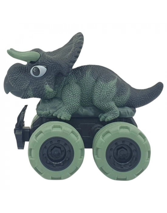 Sürtmeli Dinazor Arabalar 12 cm - H-20 - Triceratops - Yeşil