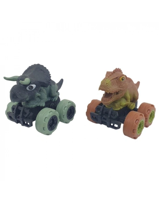 Sürtmeli Dinazor Arabalar 2li - 12 cm - Triceratops & Stegosaurus