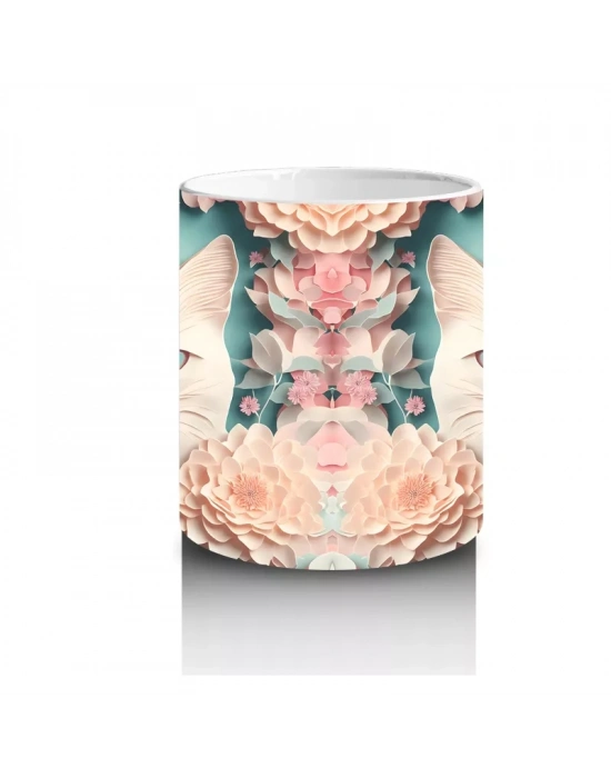 Süslemeli Fon Üzerinde Ayna Yansımalı Kediler – Baskılı Kahve Kupası