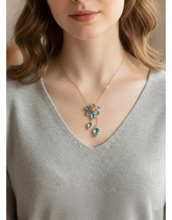 Swr Çiçek Kolye - Turkuaz