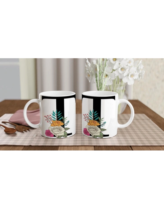 T Harfi Çiçek Desenli Harfli Kupa Bardak