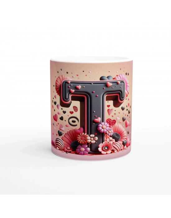 T Harfi Sanatsal Dokulu Kupa Bardak