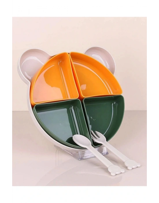 Tabldot Mama Tabağı Çıkarılabilir Kaseli -tepsili 4 Bölmeli Çatal Kaşıklı Ayıcık Beslenme Kabı