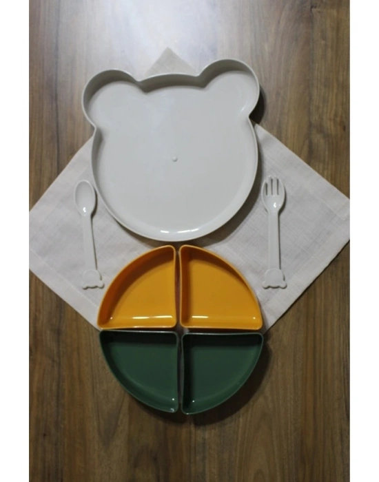 Tabldot Mama Tabağı Çıkarılabilir Kaseli -tepsili 4 Bölmeli Çatal Kaşıklı Ayıcık Beslenme Kabı