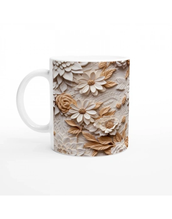 Tarçın Dokulu Rölyef Çiçek Kupa Bardak