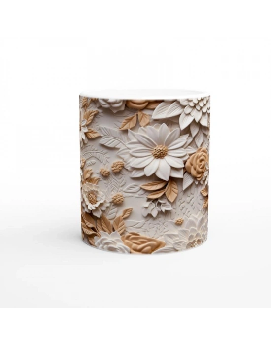 Tarçın Dokulu Rölyef Çiçek Kupa Bardak