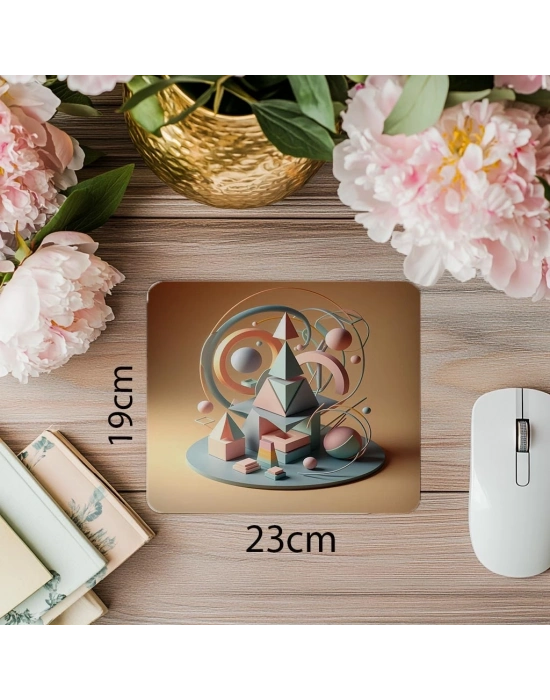 Taş Dokulu Zemin Üzerine Geometrik Mouse Pad - 19x23 cm 2 mm Dikdörtgen İthal Baskılı Mouse Pad