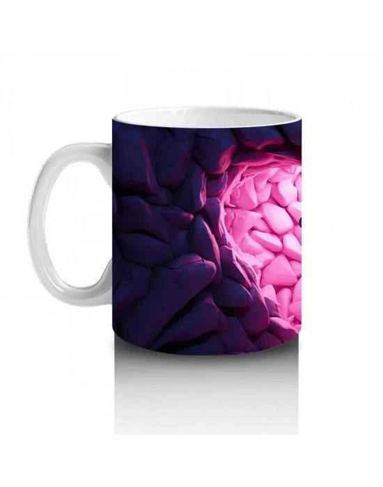 Taş Kalp Yüzey Üzerinde Işıltılı Pembe Kelebek - Baskılı kahve kupası