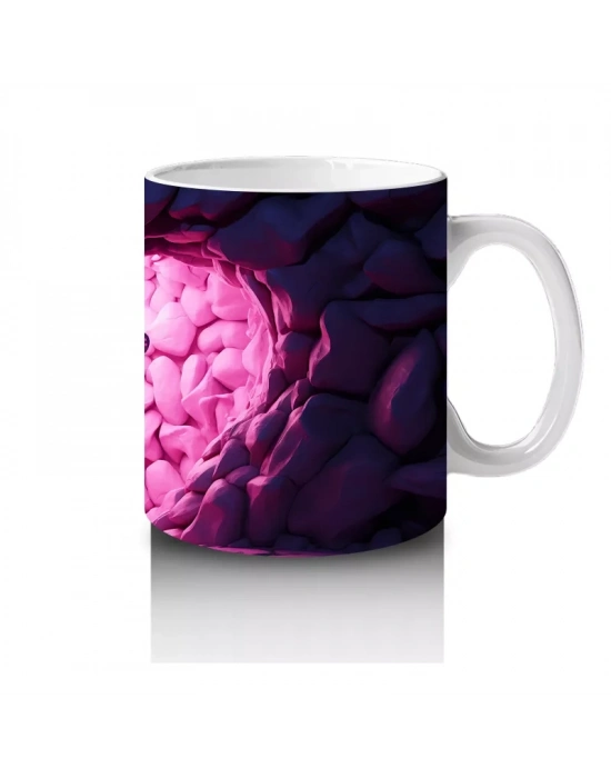 Taş Kalp Yüzey Üzerinde Işıltılı Pembe Kelebek - Baskılı kahve kupası