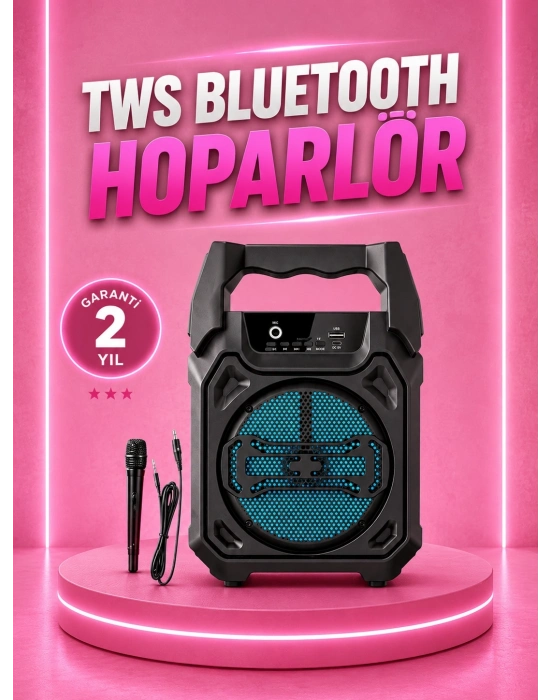 Taşınabilir 6.5” Bluetooth Hoparlör USB TF Kart Mikrofonlu Şarjlı Sistem