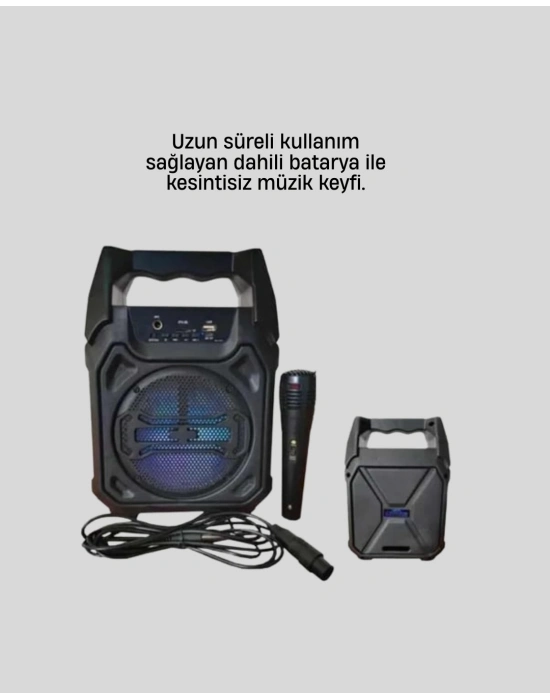 Taşınabilir 6.5” Bluetooth Hoparlör USB TF Kart Mikrofonlu Şarjlı Sistem