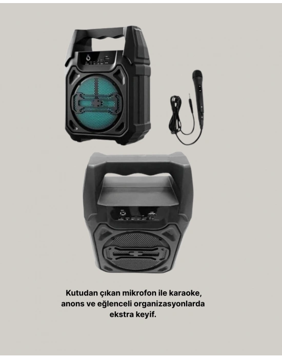 Taşınabilir 6.5” Bluetooth Hoparlör USB TF Kart Mikrofonlu Şarjlı Sistem