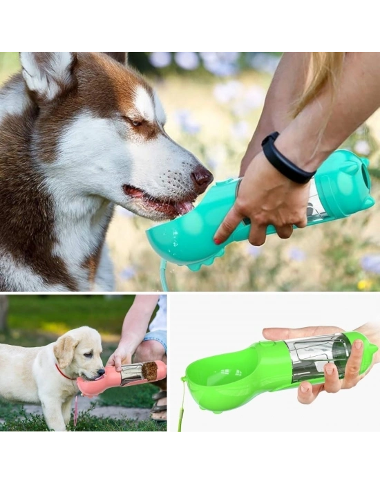 ®  Taşınabilir Hazneli Mama Kaplı ,Kaka Poşetli Kedi,Köpek Suluğu-300ml