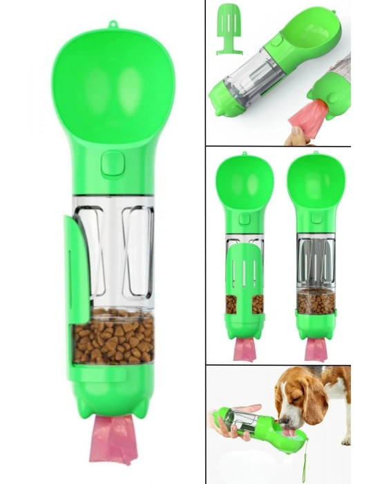 ®  Taşınabilir Hazneli Mama Kaplı ,Kaka Poşetli Kedi,Köpek Suluğu-300ml