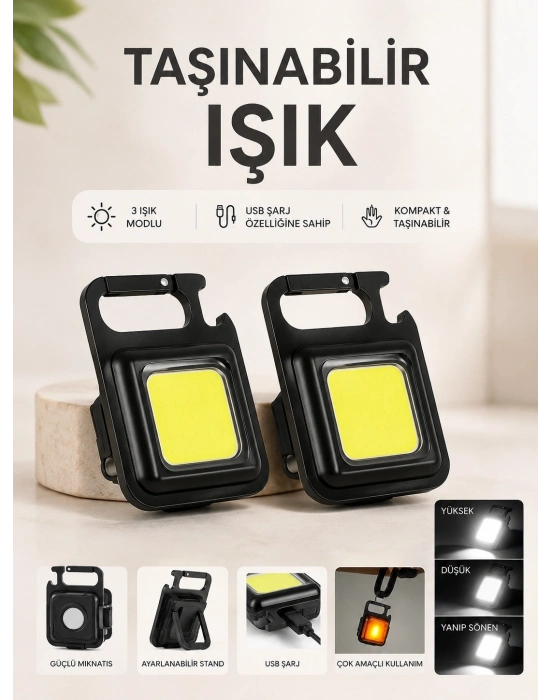 TAŞINABİLİR IŞIK 3 IŞIK MODLU USB ŞARJ ÖZEELİĞİNE SAHİP