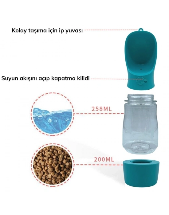 ®  Taşınabilir Mama Hazneli Evcil Hayvan Suluğu Seyahat Kabı Kilitlenebilen Su Sızdırmaz 380ML