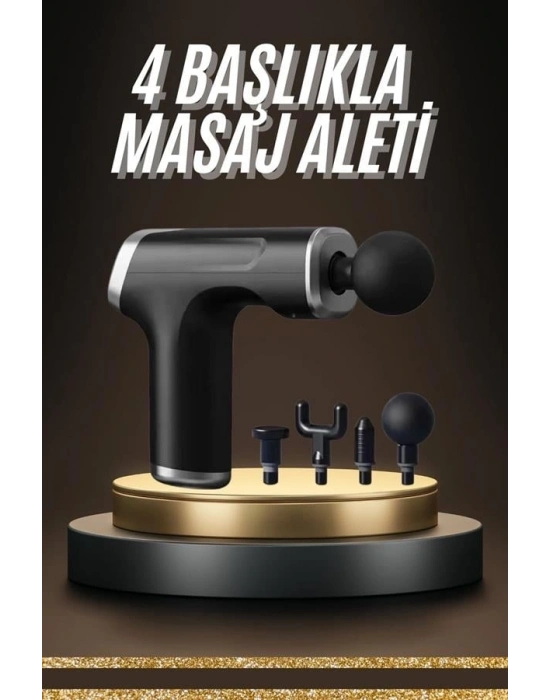 Taşınabilir Şarjlı Masaj Tabancası 4 Başlıklı Kas Rahatlatıcı Masaj Aleti