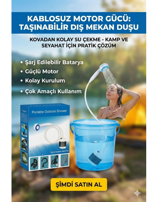 Taşınabilir Şarjlı Seyyar Duş Seti ( Pompa - Hortum - Duş Başlığı )