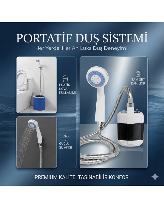 Taşınabilir Şarjlı Seyyar Duş Seti ( Pompa - Hortum - Duş Başlığı )