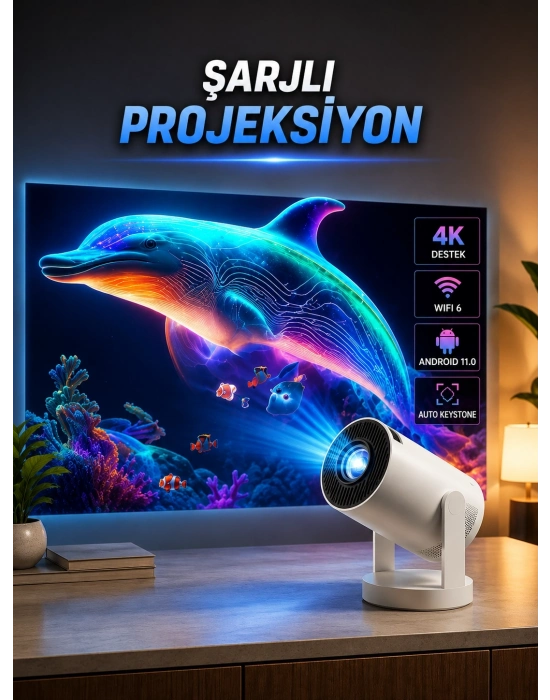 Taşınabilir Sinema Oyun Projektörü Akıllı Projeksiyon Android 11
