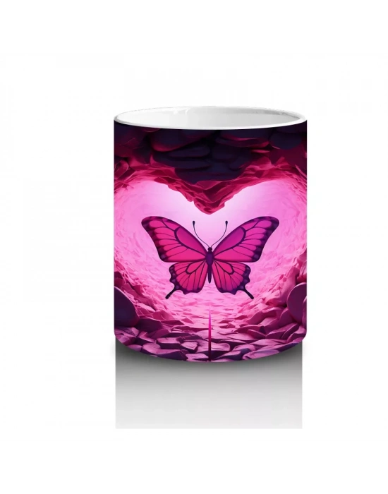 Taşlarla Çevrili Kalpli Kelebek – Baskılı Kahve Kupası