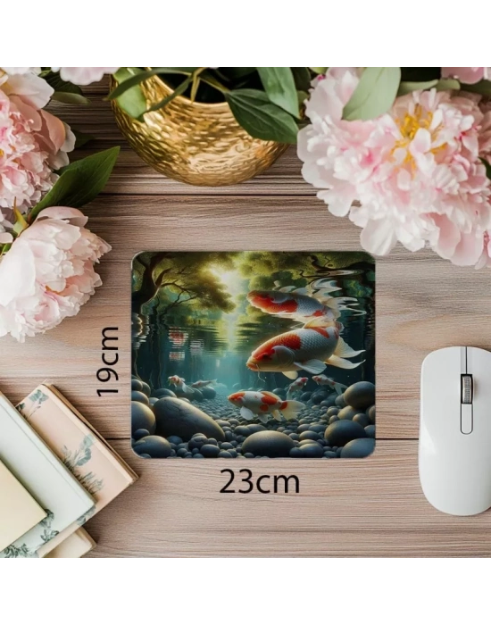 Taşlarla Dolmuş Göl Üzeri Balık Mouse Pad - 19x23 cm 2 mm Dikdörtgen İthal Baskılı Mouse Pad