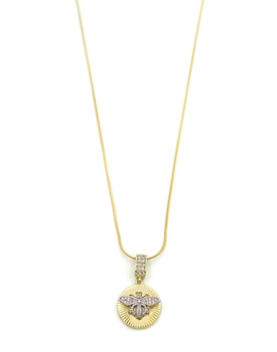 Taşlı Arı Kolye - Altın