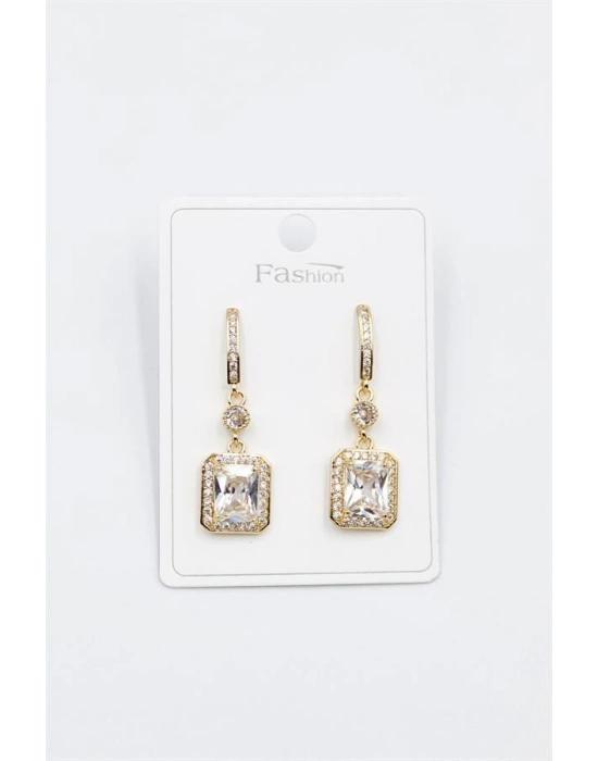 Taşlı Baget Küpe - Altın