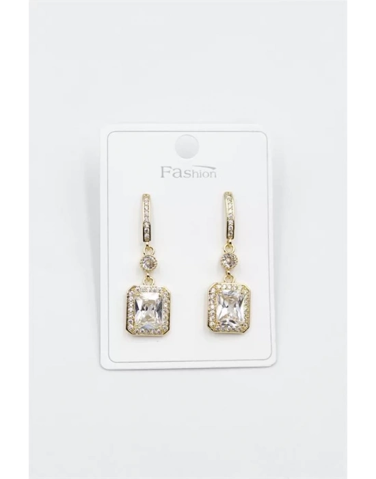 Taşlı Baget Küpe - Altın