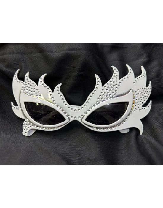 Taşlı Beyaz Alev Parti Gözlüğü