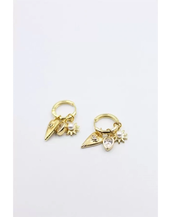 Taşlı Charm Küpe - Altın